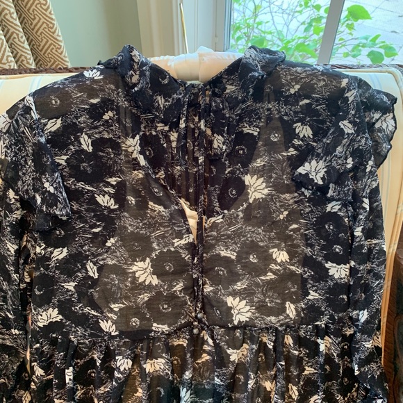 FREE PEOPLE BOHO RUFFLES BABYDOLL MINI DRESS IN BLACK WHITE FLORAL PRINT SZ S,M - Picture 12 of 15